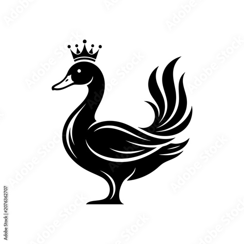 Принти на полотні A majestic swan wearing a crown stands proudly on land