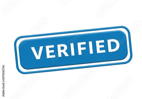 Verified blue badge with white checkmark and text isolated on transparent background