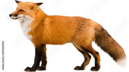Obraz na plátně Red fox standing profile view with bushy tail