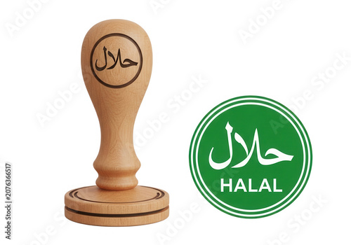 Wooden stamp with arabic calligraphy seal on wooden base isolated on transparent background