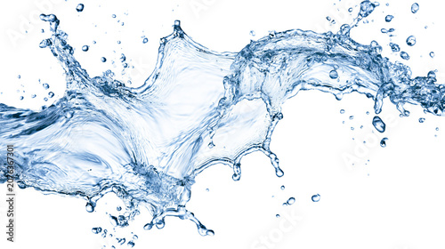Dynamic blue water splash with droplets and waves