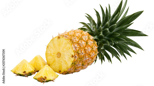 Whole pineapple with crown, sliced crosswise and cut into wedges