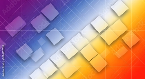 Abstract White Cubes Floating on Colorful Geometric Gradient Background