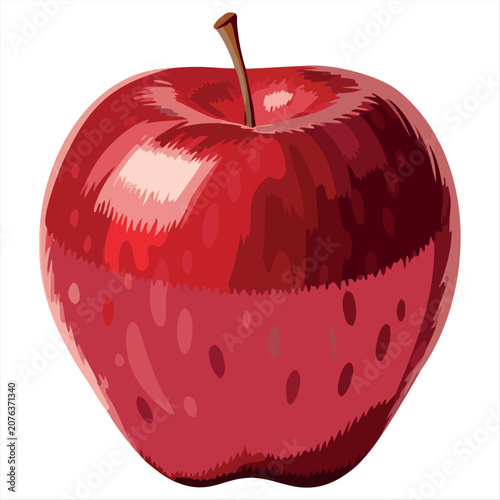 Fresh Red Apple Vector Illustration, Realistic Juicy Fruit with Stem Isolated on White Background, Healthy Food Clip art.
