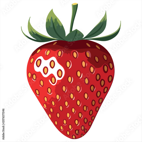 Fresh Strawberry Vector Illustration, Realistic Red Berry Fruit with Green Leaves Isolated on White Background.