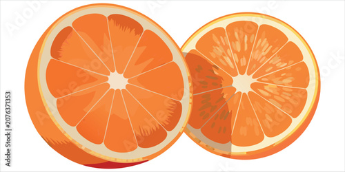 Fresh Orange Slice Cross Section Vector Illustration, Juicy Citrus Fruit Isolated on White Background, Healthy Food Icon.
