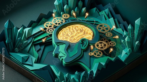 Innovative Human Intelligence and Brain Function Concept in 3D Paper Layered Art