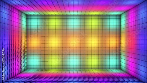 Broadcast Pulsating Hi-Tech Alternate Blinking Illuminated Cubes Room Stage, Multi Color, Events, 3D, Loopable, 4K