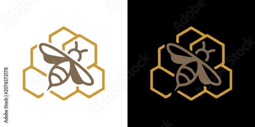 Canvas Print A close-up view of bees flying around a honeycomb structure with hexagonal cells