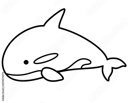 かわいいシャチのモノクロラインアイコン
