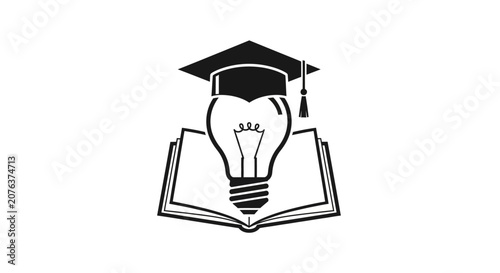Graduation cap on book lightbulb.