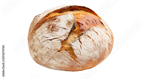 Konstfotografi Crusty round sourdough bread with golden brown crust and flour dusting