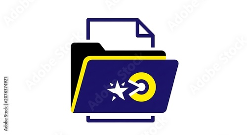 Modern Folder Icon with Document Target and Star Symbol on White Background