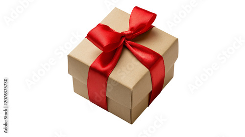 Bild auf Leinwand Brown gift box with red satin ribbon and bow