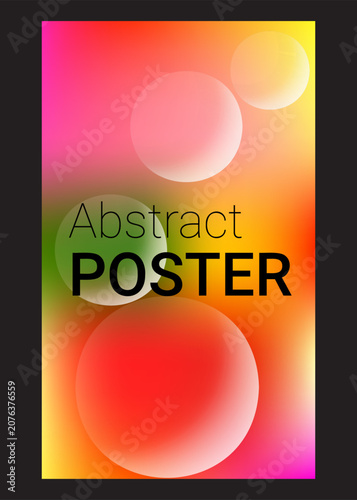 Abstract poster design with warm pink and orange gradient background and floating soft spheres