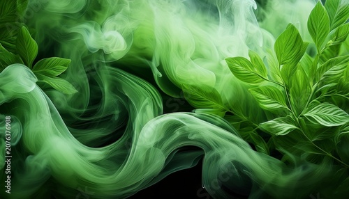 abstract green smoke and foliage design a serene and ethereal composition of swirling vapor and lush greenery perfect for backgrounds or decorative purposes