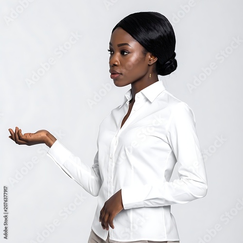 Young professional woman presenting information.