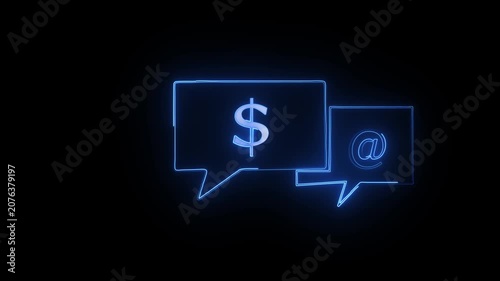 Glowing neon line with dollar icon isolated on brick wall background.