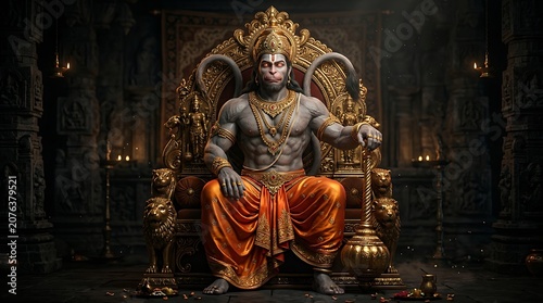 Majestic stone statue of hindu deity in traditional attire