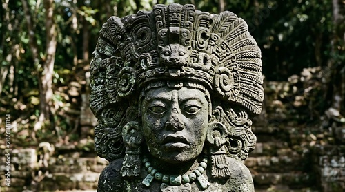 Ancient stone mayan warrior mask sculpture