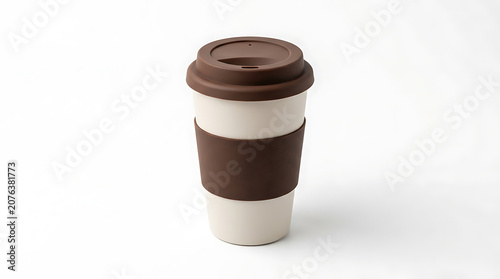 Beige and brown reusable coffee cup with lid reusable cup