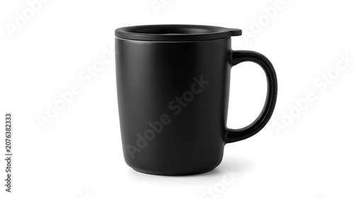 Black ceramic mug with lid on white background black mug 1