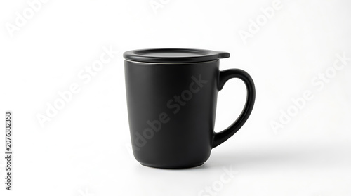 Black ceramic mug with lid on white background black mug 2
