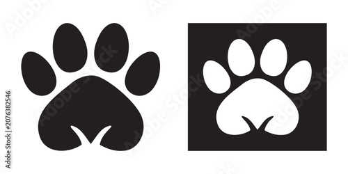 Minimalist canine paw silhouette vector icon set on white background