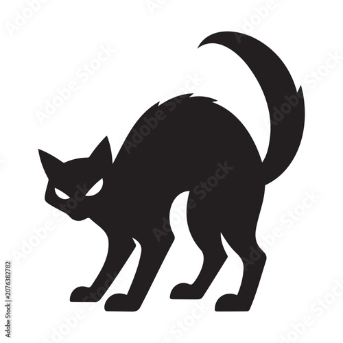 Scared black cat silhouette vector illustration for Halloween horror and spooky design