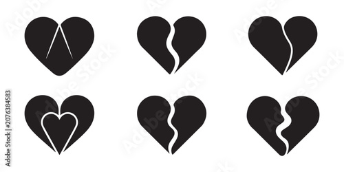 Tableau sur toile Broken heart icons collection representing heartbreak sadness divorce and emotional pain concepts
