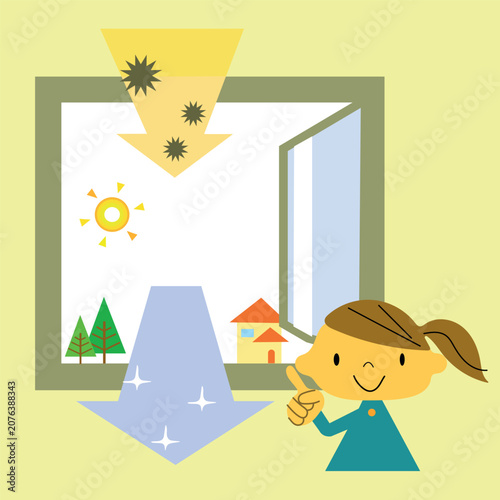 Healthy home ventilation concept with fresh outdoor air illustration