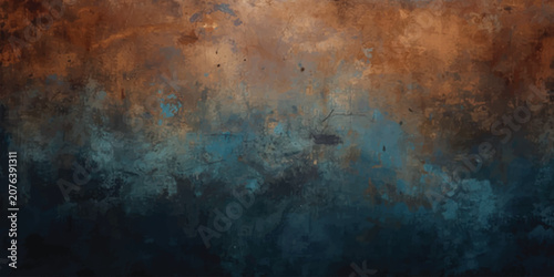 Bild auf Leinwand Abstract Grungy Background with Teal and Rusty Orange Textured Surface