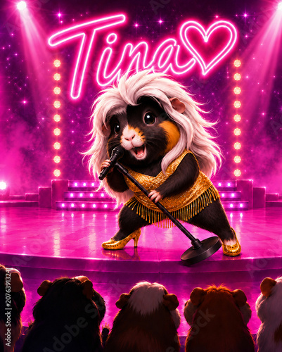 AI Generated Guinea Pig Pop Star Performing on a Glittering Concert Stage