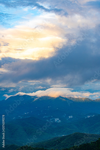 Clouds and mist on the mountains.