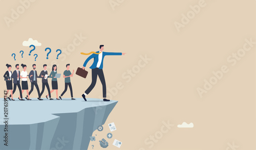 фотографія Wrong direction leader, stupid authoritarian boss, stupidity or mistake lead com