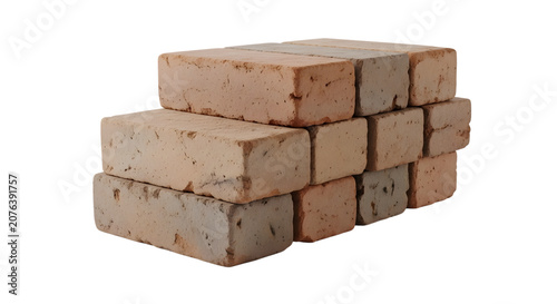Photos Stacked clay bricks isolated on transparent background building material for con