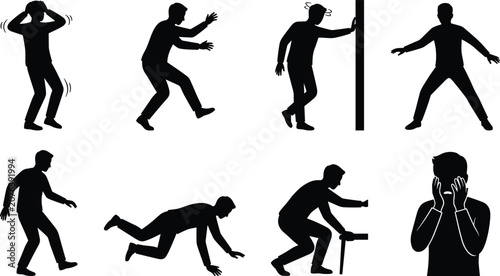 Obraz na plátně Dizziness and Balance Disorder Silhouette Collection with Unsteady Human Poses