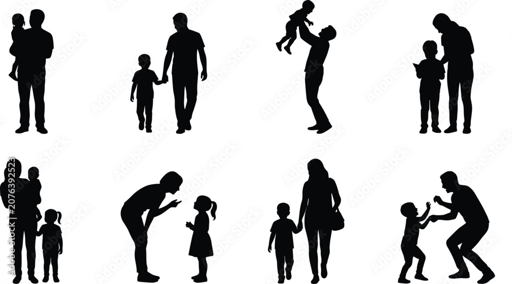 Obraz premium Family Silhouette Collection with Parents and Children in Everyday Lifestyle Vector Set