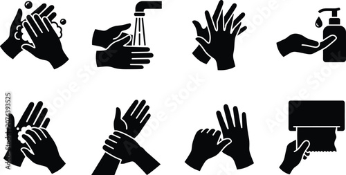 Tableau sur toile Hand Hygiene and Sanitization Icons Collection for Health and Safety