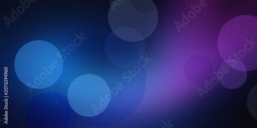 Fotografie Abstract background with floating blue and purple circular bokeh light orbs on soft dark textured gradient overlay atmosphere