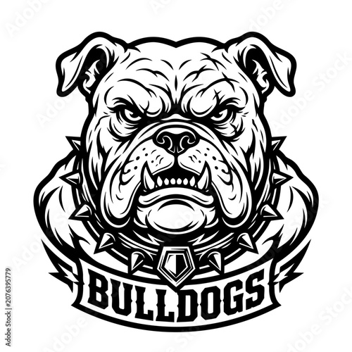 Konstfotografi A fierce bulldog illustration showcases the dog's aggressive expression and spiked collar