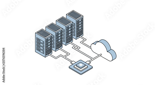 Data center server farm connected to cloud computing network
