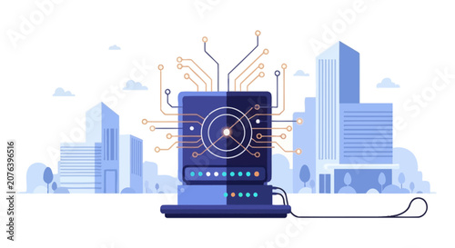 Central server hub connecting smart city infrastructure