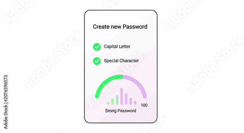 Secure password creation interface with strength meter and checklist
