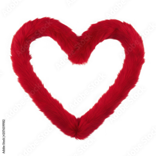 Soft red heart shaped feather decoration with fluffy texture transparent background