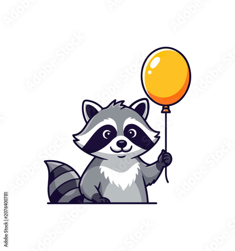 Cute cartoon raccoon with yellow balloon