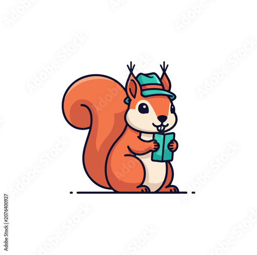 Cute cartoon squirrel holding book illustration