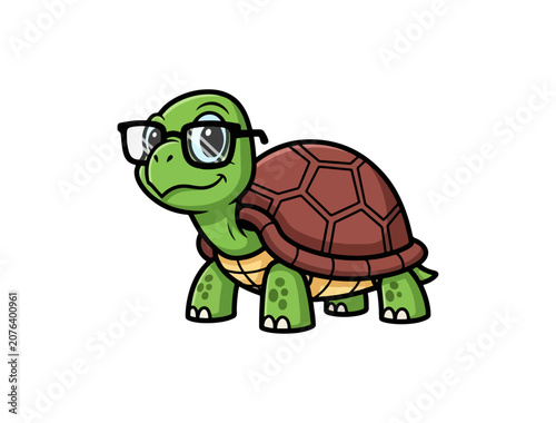 Cute cartoon turtle wearing glasses
