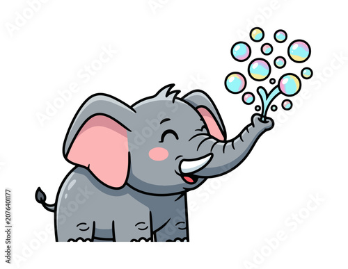 Cute elephant blowing colorful bubbles