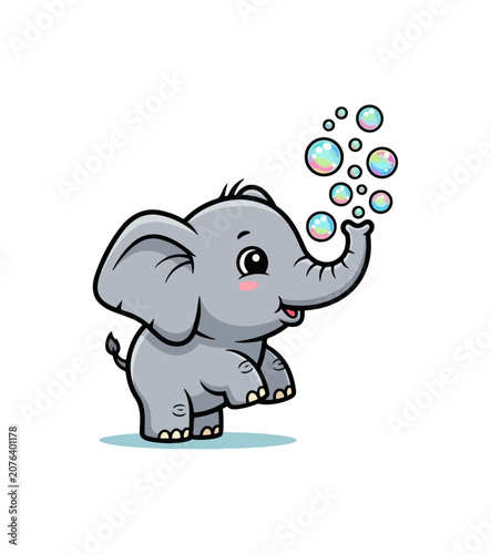 Cute elephant blowing bubbles cartoon image
